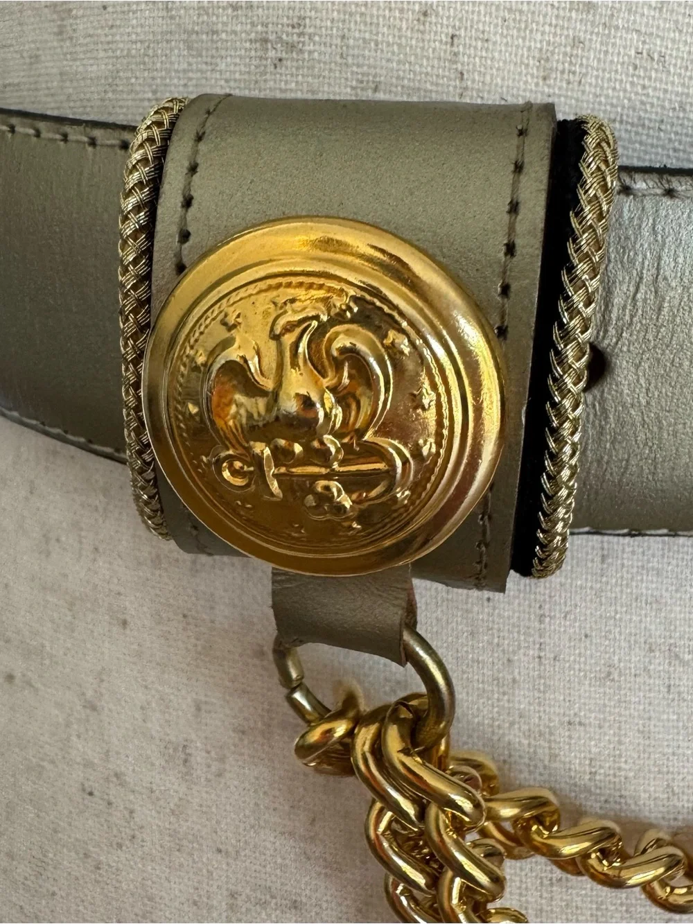 Vintage 80s Avignon Gold Chain Leather Belt Waist Accent NWT Small